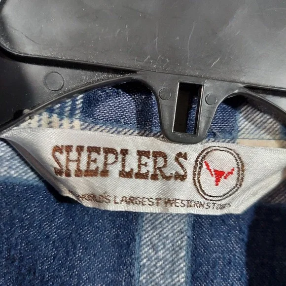 Sheplers Shirt Mens Large Blue White Plaid Western Pearl Snap Flannel Cowboy - Picture 3 of 8